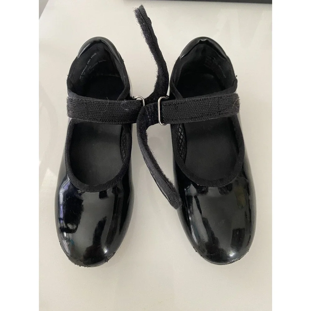 Freestyle by Danskin Tap Shoes Youth Size 10 Black Adjustable Strap Patent Shine